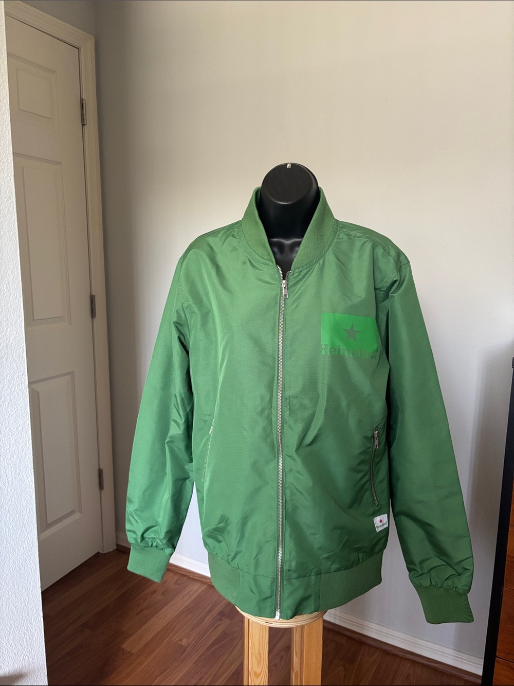 Heineken Green Full Zip Lightweight Bomber Jacket Sz L